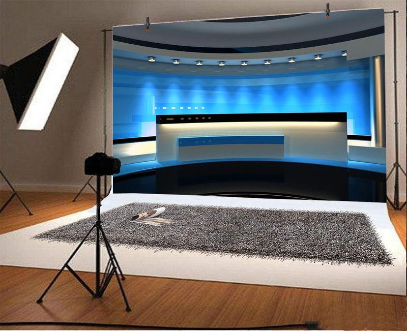 Leyiyi 7x5ft News Broadcast Hall Backdrop Recetation Desk Modern Office Interior Program Record Front Table TV Show Photo Background Business Study Adults Portrait Studio Prop Vinyl Wallpaper - Image 2